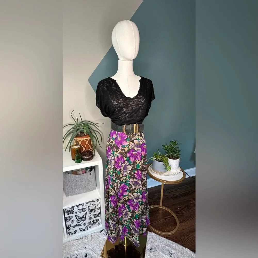 Dana Buchman 100% Silk Vintage Bias-Cut Floral Midi Skirt Size 4 Y2K Late 90s